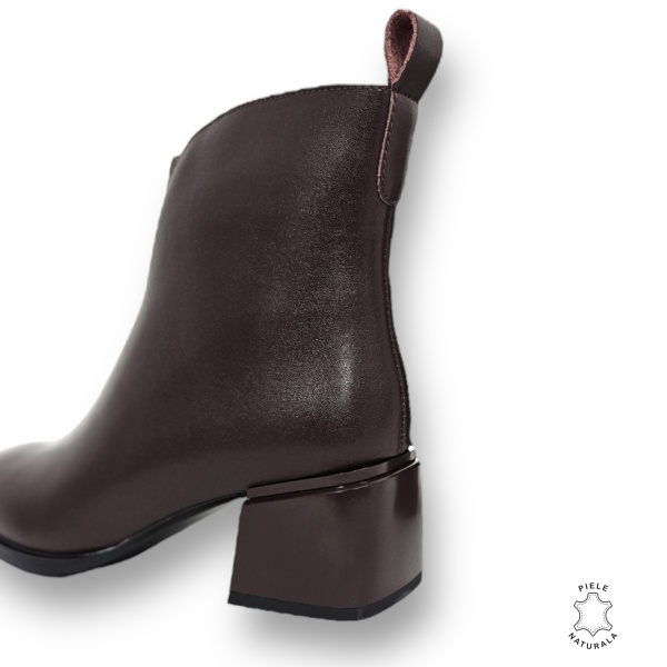 Botine DAMA din PIELE NATURALA CU TOC GROS Cafeniu CRL0903 - Img 3