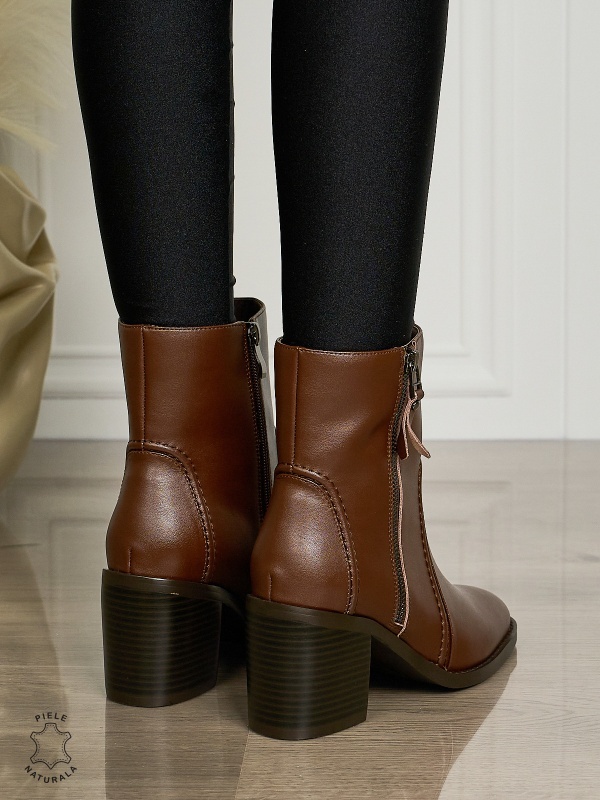 Botine DAMA din PIELE NATURALA CU TOC GROS CRL1493 cafeniu - Img 3