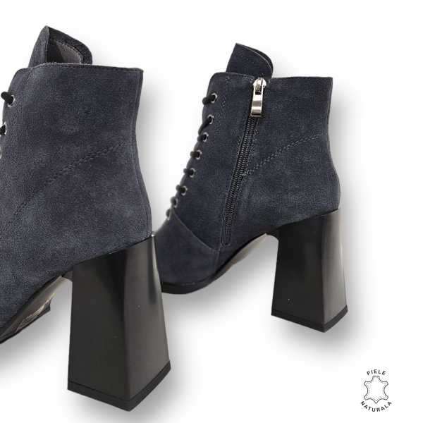 BOTINE DAMA din PIELE NATURALA INTOARSA CU TOC GROS CRL0899 CULOARE:GRI INCHIS - Img 4