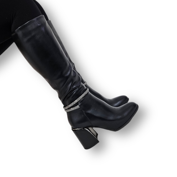 CIZME DAMA din PIELE ECOLOGICA cu FERMOAR CRL0921 CULOARE: Negru - Img 3