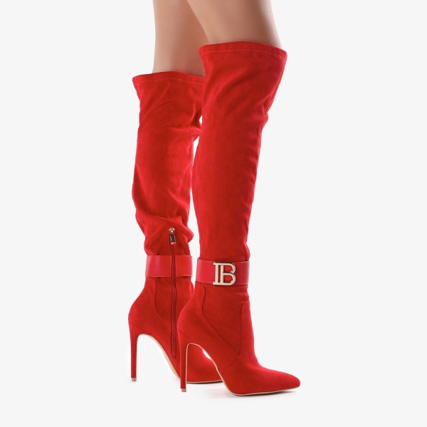 Cizme dama din Piele Ecologica Intoarsa cu detaliu CRL0696 Rosii - Img 2