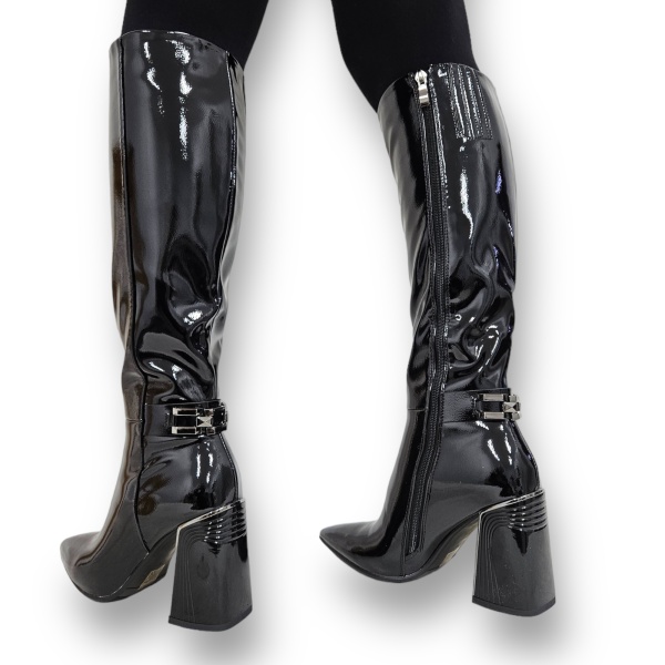 CIZME DAMA din PIELE Ecologica LACUITA cu FERMOAR CRL0924 CULOARE: Negru - Img 2