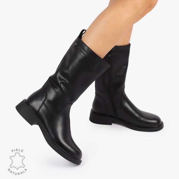 Cizme Damă din Piele Naturală Inalte cu inchidere fermoar CRL1252 NEGRU - Img 2