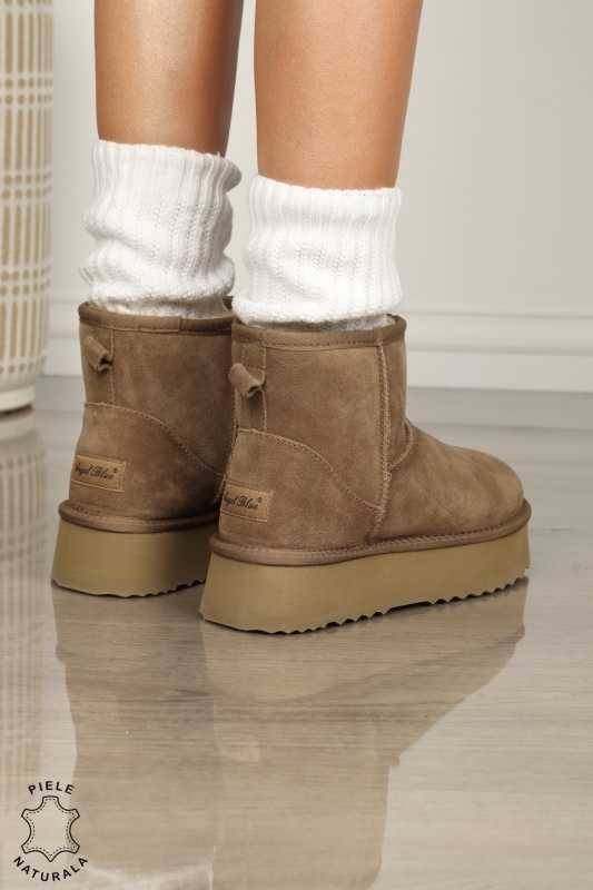 CIZME DAMA din PIELE NATURALA TIP UG INTOARSA CRL0893 CULOARE: KHAKI - Img 3