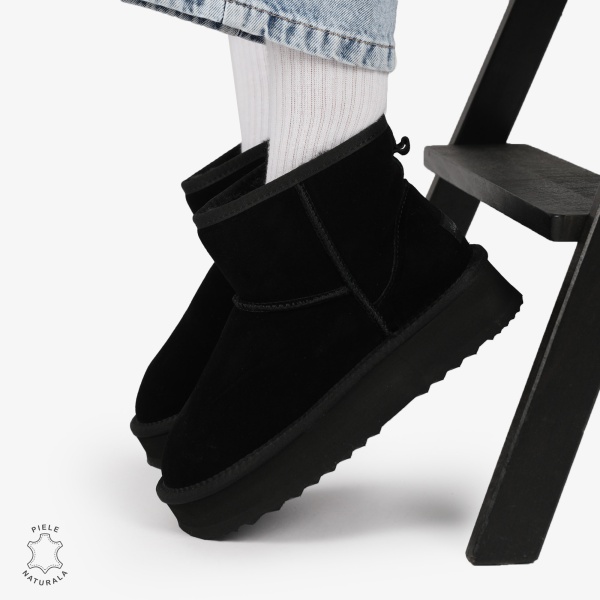 CIZME TIP UG DAMA din PIELE NATURALA INTOARSA CRL0893 CULOARE:NEGRU - Img 6