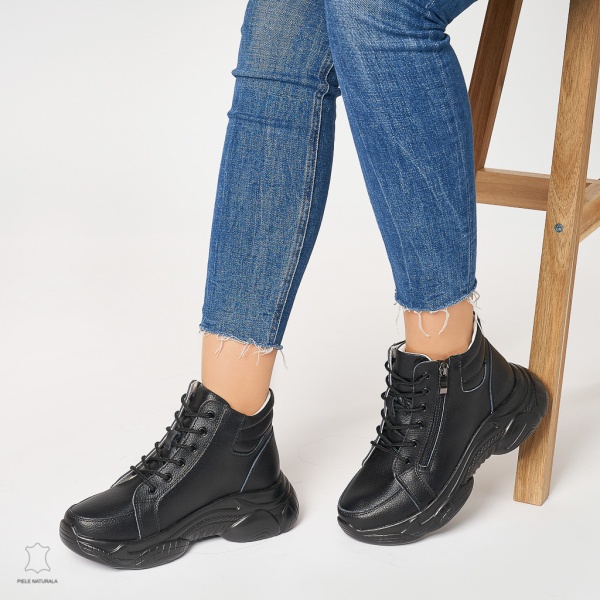 Ghete dama din Piele Naturala CRL0605 Negru - Img 2