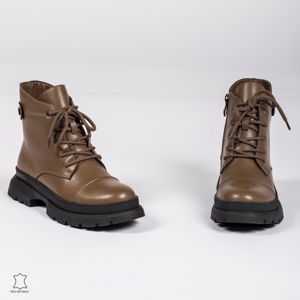 Ghete dama din Piele Naturala CRL0617 Khaki - Img 3