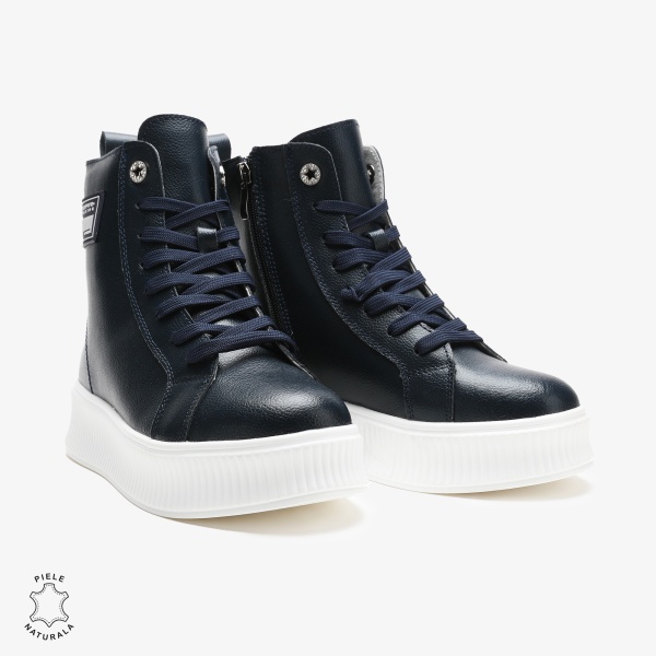 Ghete dama din Piele Naturala CRL0649 Bleumarin - Img 2