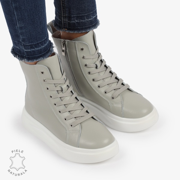 Ghete dama din Piele Naturala CRL0652 Gri - Img 2