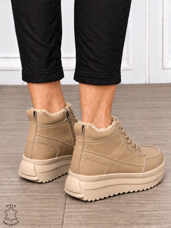 Ghete damă din piele naturala in stil urban și închidere practică CRL1901 KHAKI - Img 3