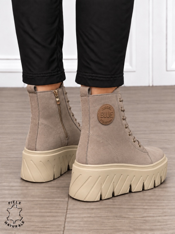 Ghete damă din piele naturală intoarsa cu talpă înaltă CRL1871 KHAKI - Img 3