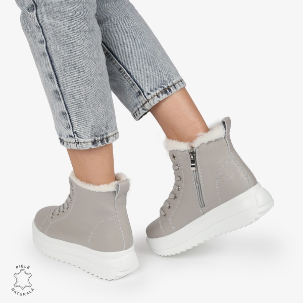Ghete Dama IMBLANITE DIN Piele Naturala CRL1298 GRI - Img 4