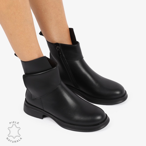 GHETE PIELE NATURALA NEGRE cu Varf rotund si Detaliu Lateral CRL1238 - Img 3