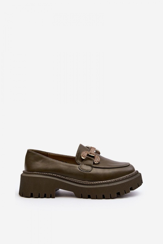 Mocasini DAMA din PIELE ECOLOGICA CU DETALIU AURIU CRL0975 CULOARE: Verde inchis - Img 3