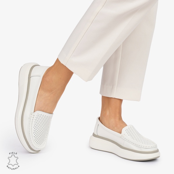 MOCASINI dama din Piele Naturala CRL1057 CULOARE: ALB - Img 2