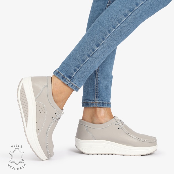Mocasini dama din Piele Naturala CRL1219 GRI - Img 2