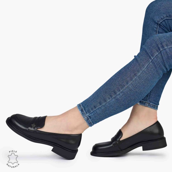 MOCASINI dama din Piele Naturala cu model CRL0994 Negru - Img 2