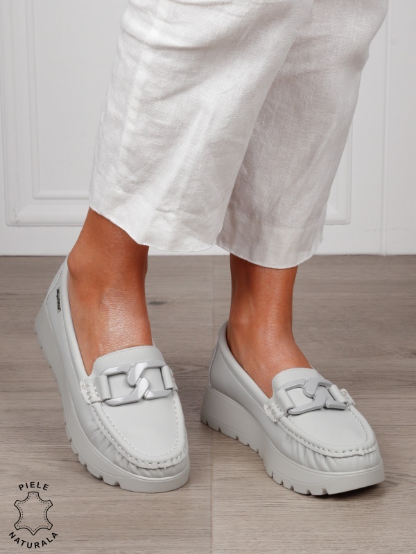 MOCASINI damă din piele naturală cu talpa inalta si catarama CRL1581 GRI - Img 2