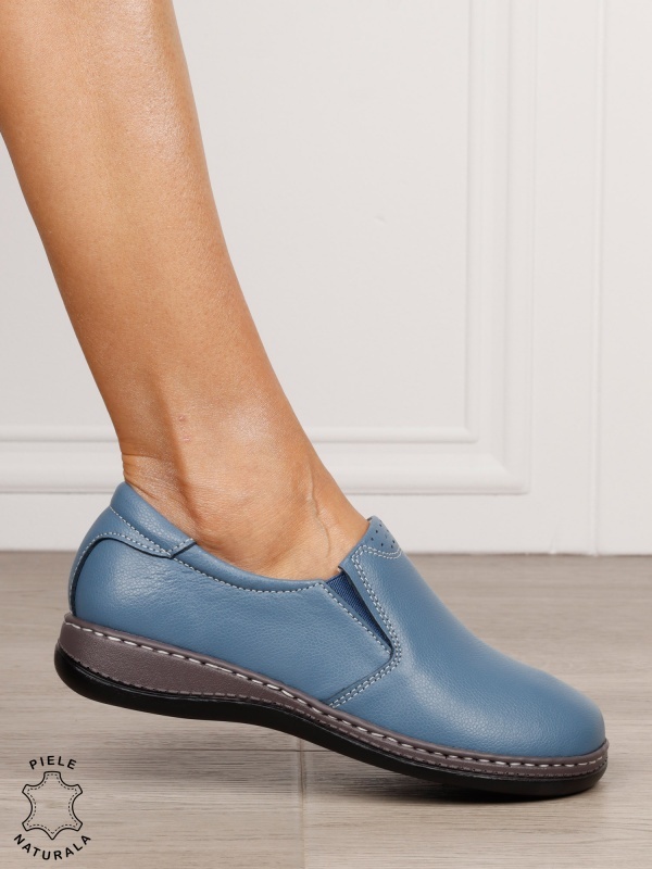 Mocasini dama din piele naturala cu talpa plata CRL0014 ALBASTRU - Img 2