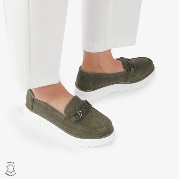 Mocasini dama din piele naturala Intoarsa CRL0786 verde inchis - Img 2