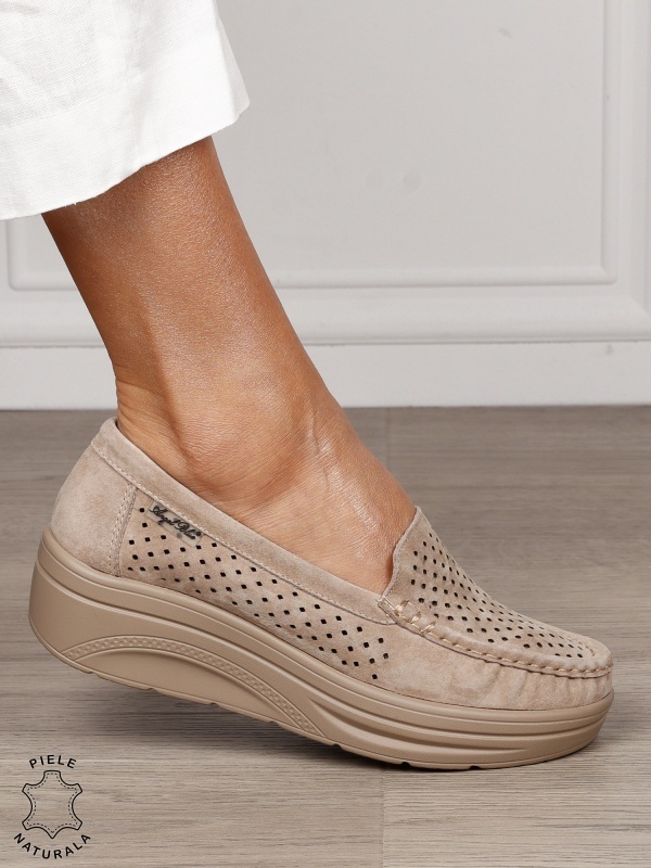 MOCASINI damă din piele naturală intoarsa CRL1579 KHAKI - Img 2
