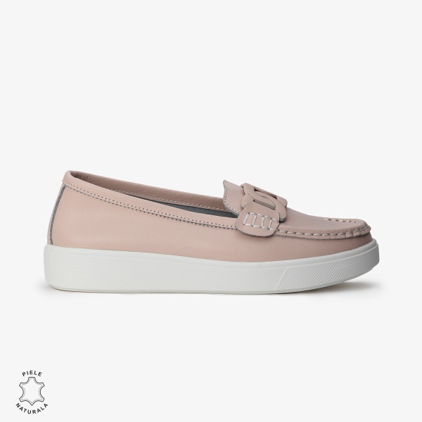 Mocasini Dama Piele Naturala cu talpa plata CRL0206 ROZ - Img 2