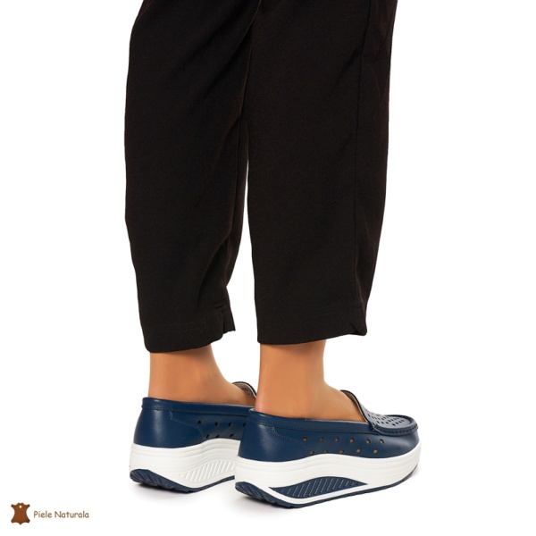 Mocasini Dama Piele Naturala perforati cu talpa groasa CRL0079 NAVY - Img 4