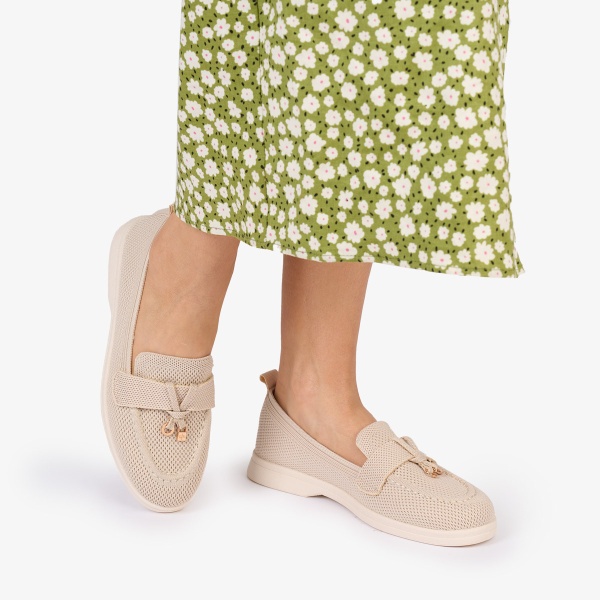 MOCASINI dama TEXTIL CU DETALIU AURIU CRL1027 Culoare: BEJ - Img 3