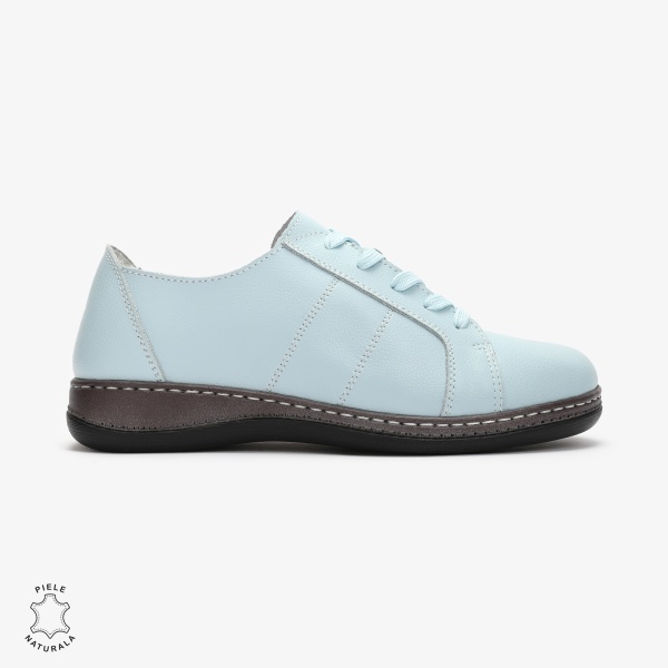 Pantofi casual Albaștri de dama din piele naturala cu talpa plata CRL0013 - Img 2