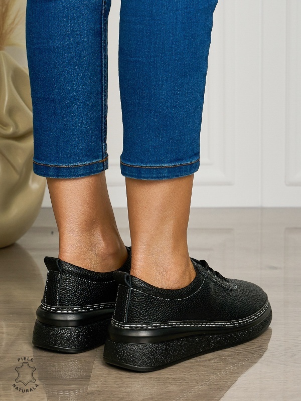 Pantofi CASUAL dama din piele natural cu siret CONFORTABILE CRL1460 NEGRU - Img 3