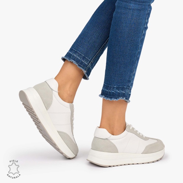 Pantofi Casual dama din Piele Naturala Combinata cu Piele intoarsa CRL1071 CULOARE: ALB - Img 4