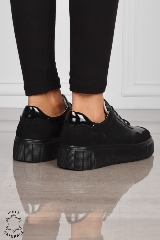 Pantofi Casual DAMA din PIELE Naturala Combinata cu Piele intoarsa CRL1521 NEGRU - Img 3