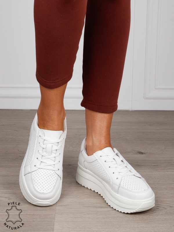 Pantofi Casual damă din piele naturală confortabile CRL1572 ALB - Img 2