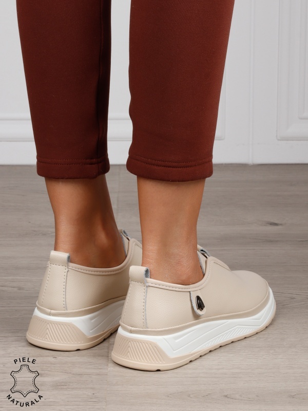 Pantofi Casual dama din Piele naturala CONFORTABILI SLIP-ON CRL1336 BEJ - Img 3