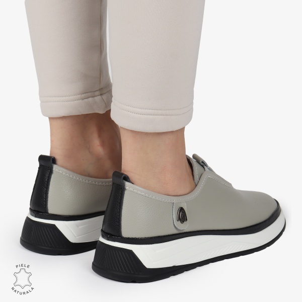 Pantofi Casual dama din Piele naturala CONFORTABILI SLIP-ON CRL1336 GRI - Img 4
