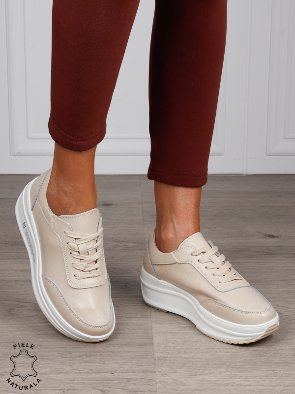 Pantofi casual dama din Piele naturală CRL0058 BEJ - Img 2