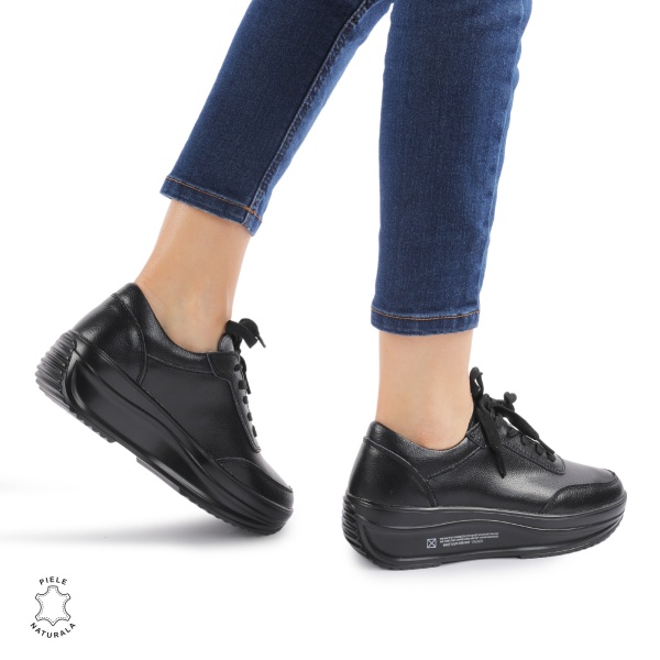 Pantofi casual dama din Piele naturală CRL0058 NEGRU - Img 4