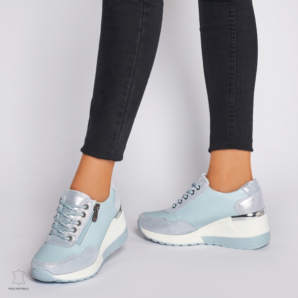 Pantofi Casual dama din Piele Naturala CRL0068 ALBASTRU - Img 3
