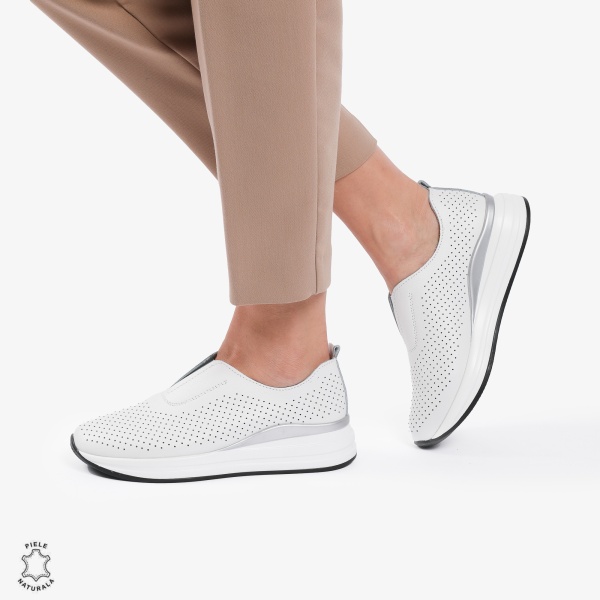 Pantofi Casual dama din piele naturala CRL0784 ALB - Img 3