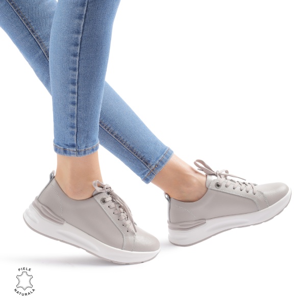 Pantofi Casual dama din Piele Naturala CRL0846 GRI - Img 2