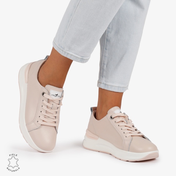 Pantofi Casual dama din Piele Naturala CRL0846 ROZ - Img 2