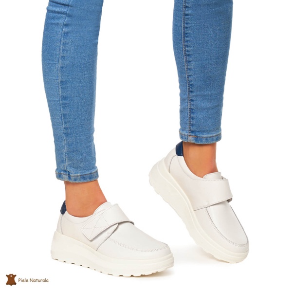 Pantofi Casual dama din Piele Naturala CRL0858 ALB - Img 3