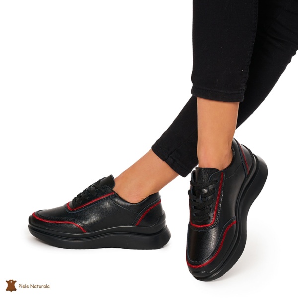 Pantofi casual dama din Piele naturală CRL1325 NEGRU - Img 2