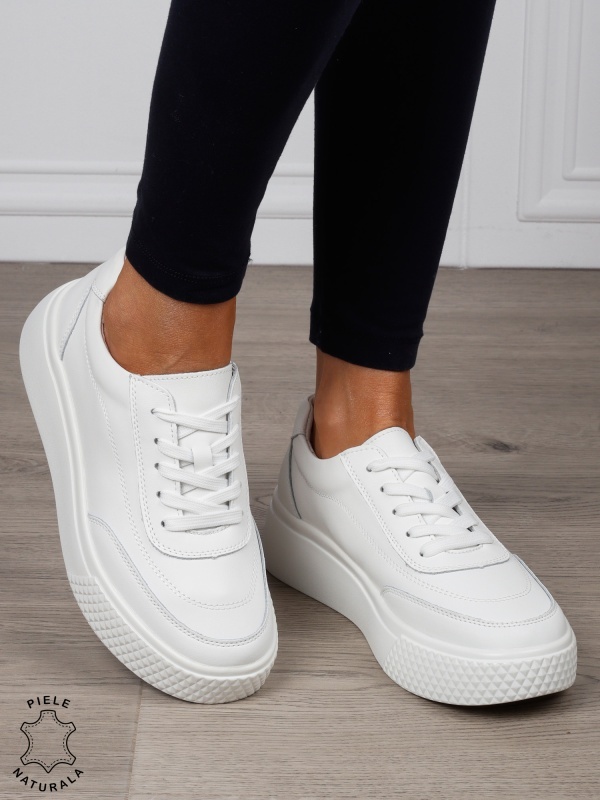 Pantofi Casual dama din Piele Naturala CRL1539 ALB - Img 2