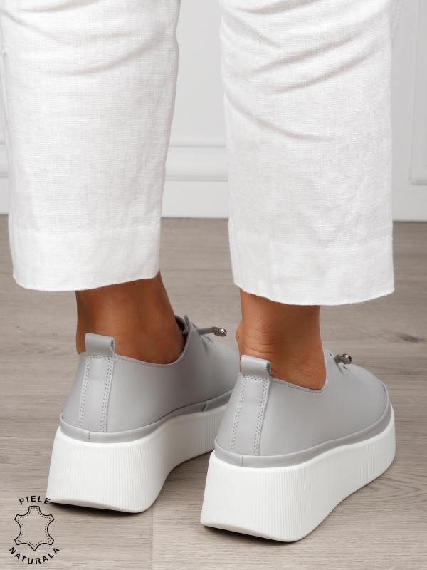 Pantofi Casual dama din Piele Naturala CRL1543 GRI - Img 3