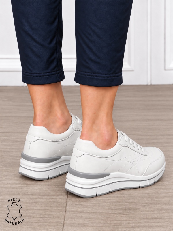 Pantofi casual damă din piele naturală cu design modernl CRL1897 ALB - Img 3