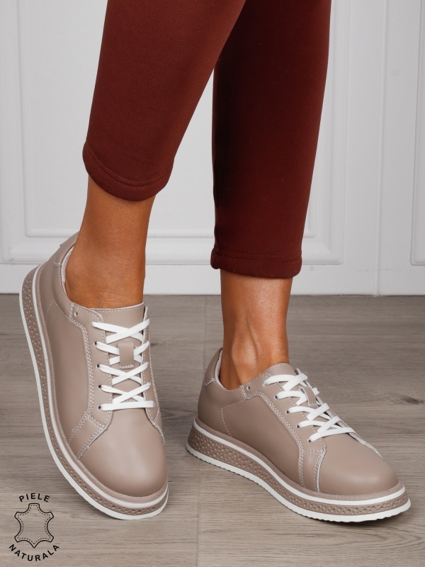 Pantofi Casual damă din piele naturală cu mici perforati CRL1513 ROZ - Img 2