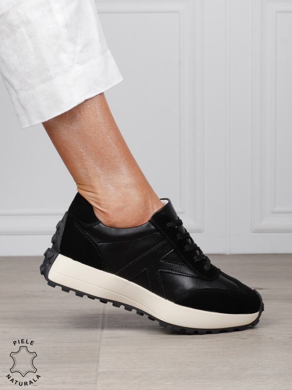 Pantofi Casual dama din Piele Naturala cu model special CRL1551 NEGRU - Img 2
