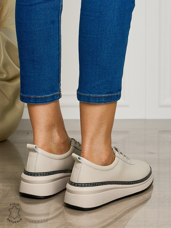 Pantofi CASUAL dama din piele naturala cu siret CONFORTABILE CRL1460 GRI - Img 3