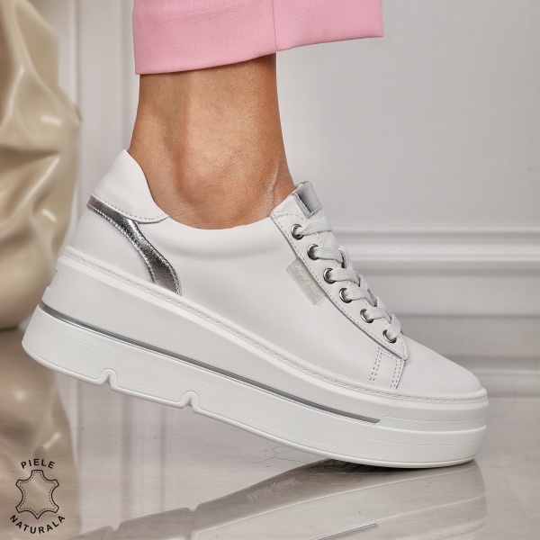 Pantofi CASUAL dama din piele naturala CU SIRET CRL1453 ALB - Img 2